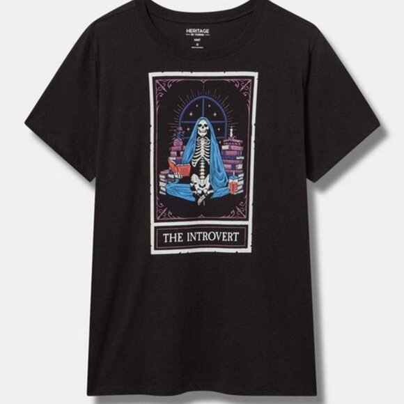 NWT TORRID size 3 3X Skeleton Skull “Introvert” Tarot Books Graphic Tee t-shirt - Picture 1 of 3